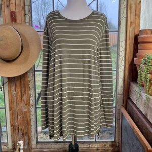 bp green & white long sleeved striped oversized tunic top
